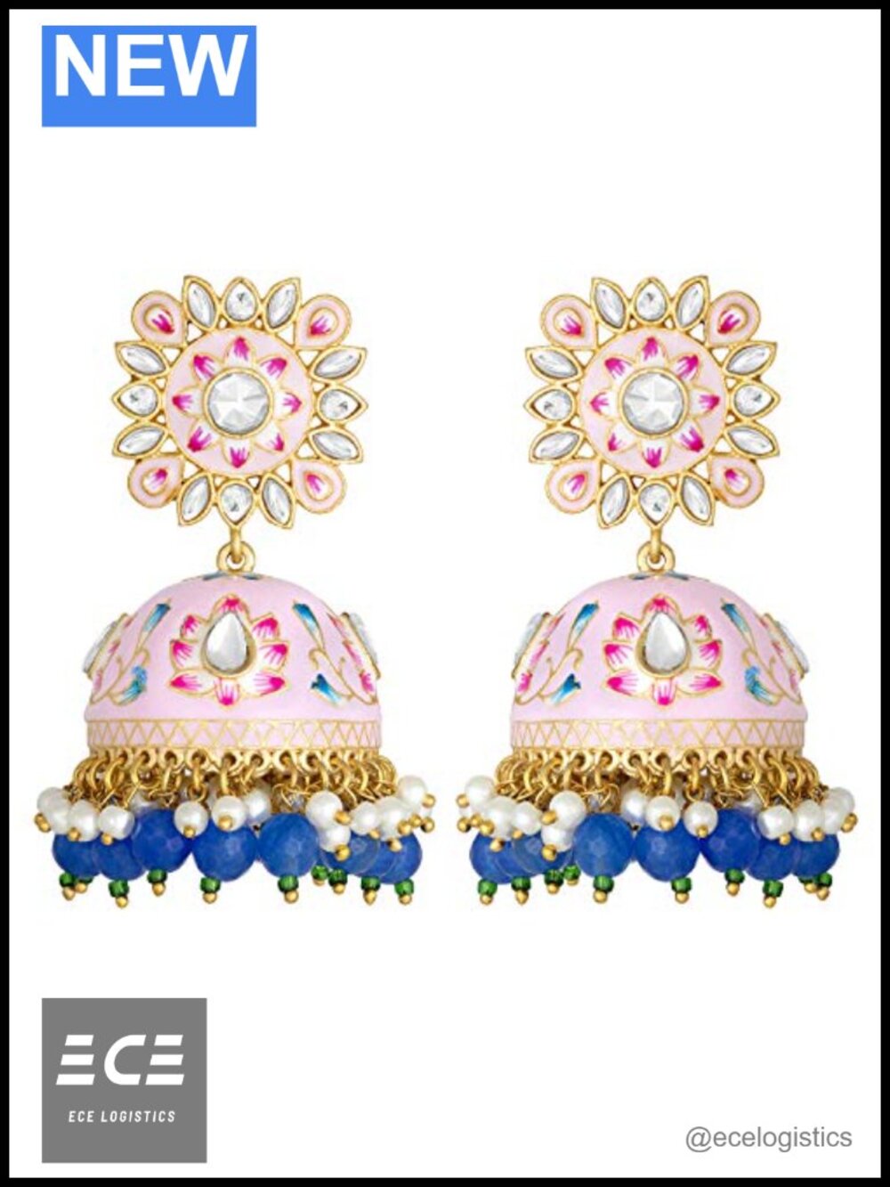 Enamel Floral Jhumki Drop Dangle Earrings Indian Ethnic Wedding Jewelry